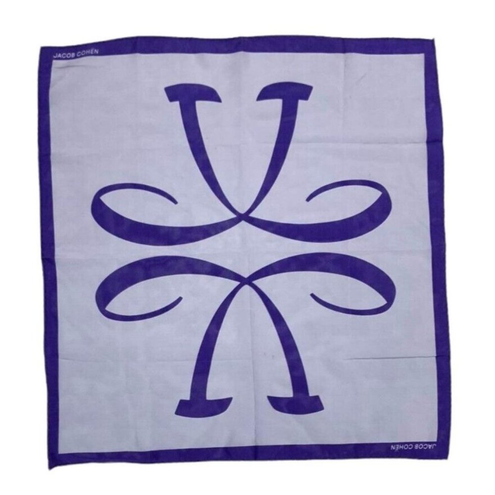 JACOB COHËN Purple Logo Print Scarf 100% Silk 22”/ 21".1/2 EX COND